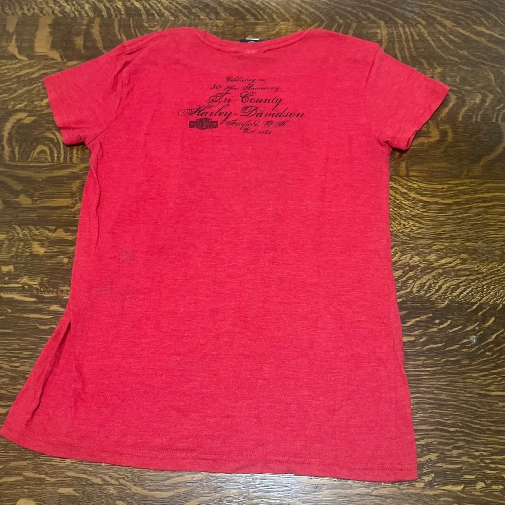 Harley-Davidson Graphic T-Shirt Womens Large Red Rhinestone 30th Anniversary OH